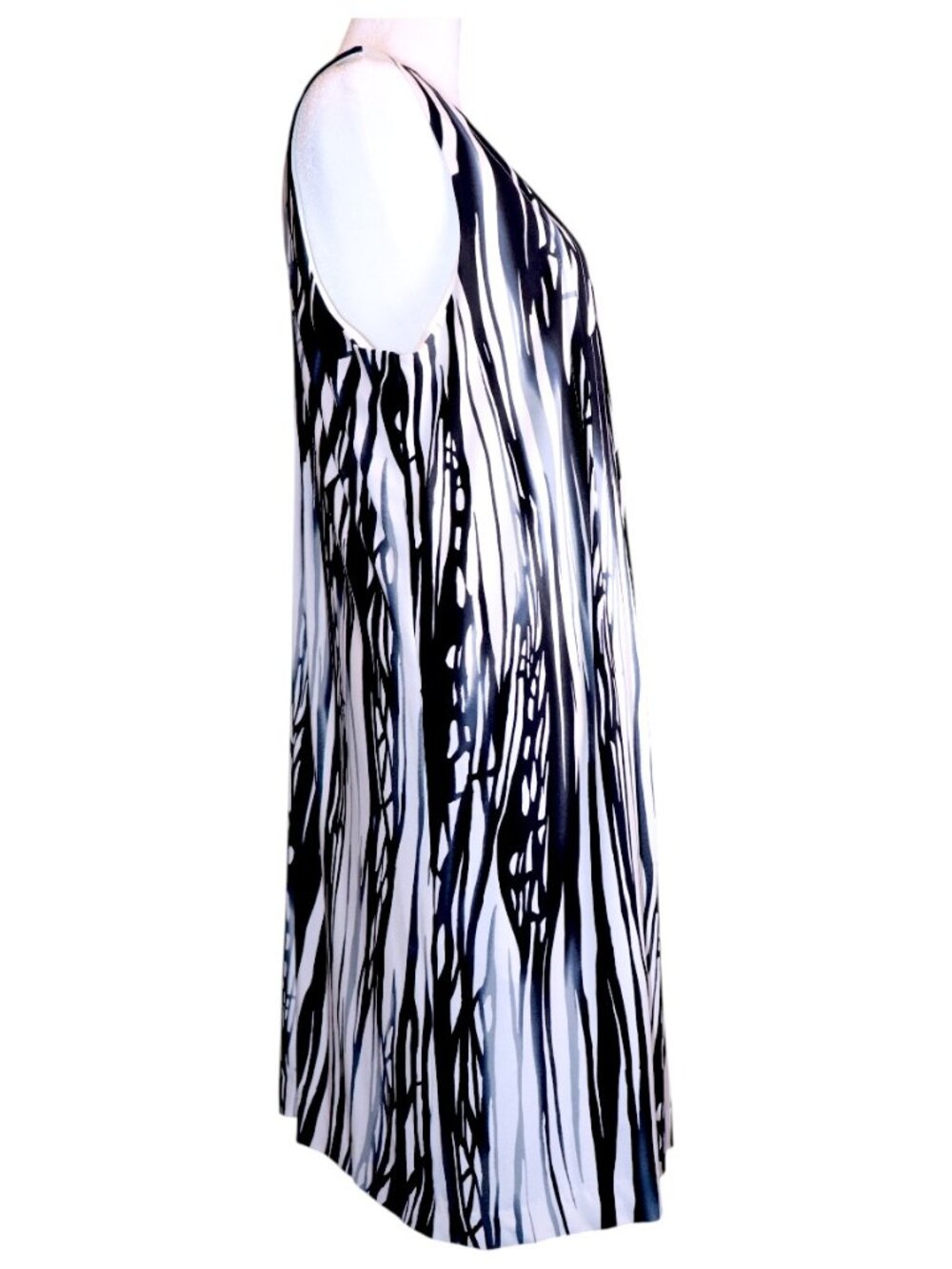 Striking Calvin Klein Black & White Pattern Sleeveless A-Line Dress Size L EUC - Picture 6 of 6